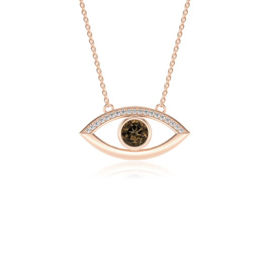 natural smoky-quartz round solitaire necklaces in rose gold