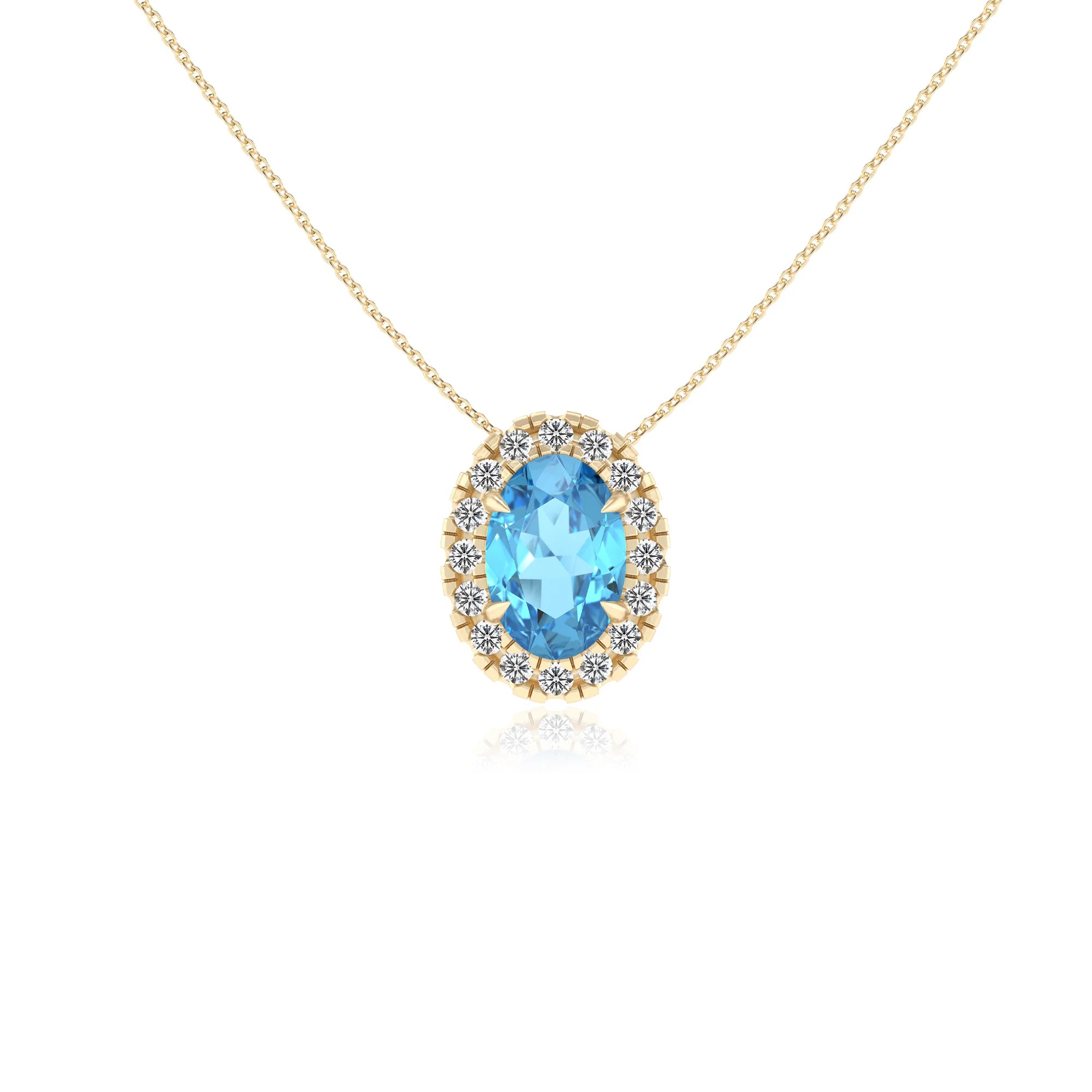 natural swiss blue topaz oval solitaire necklaces in yellow gold