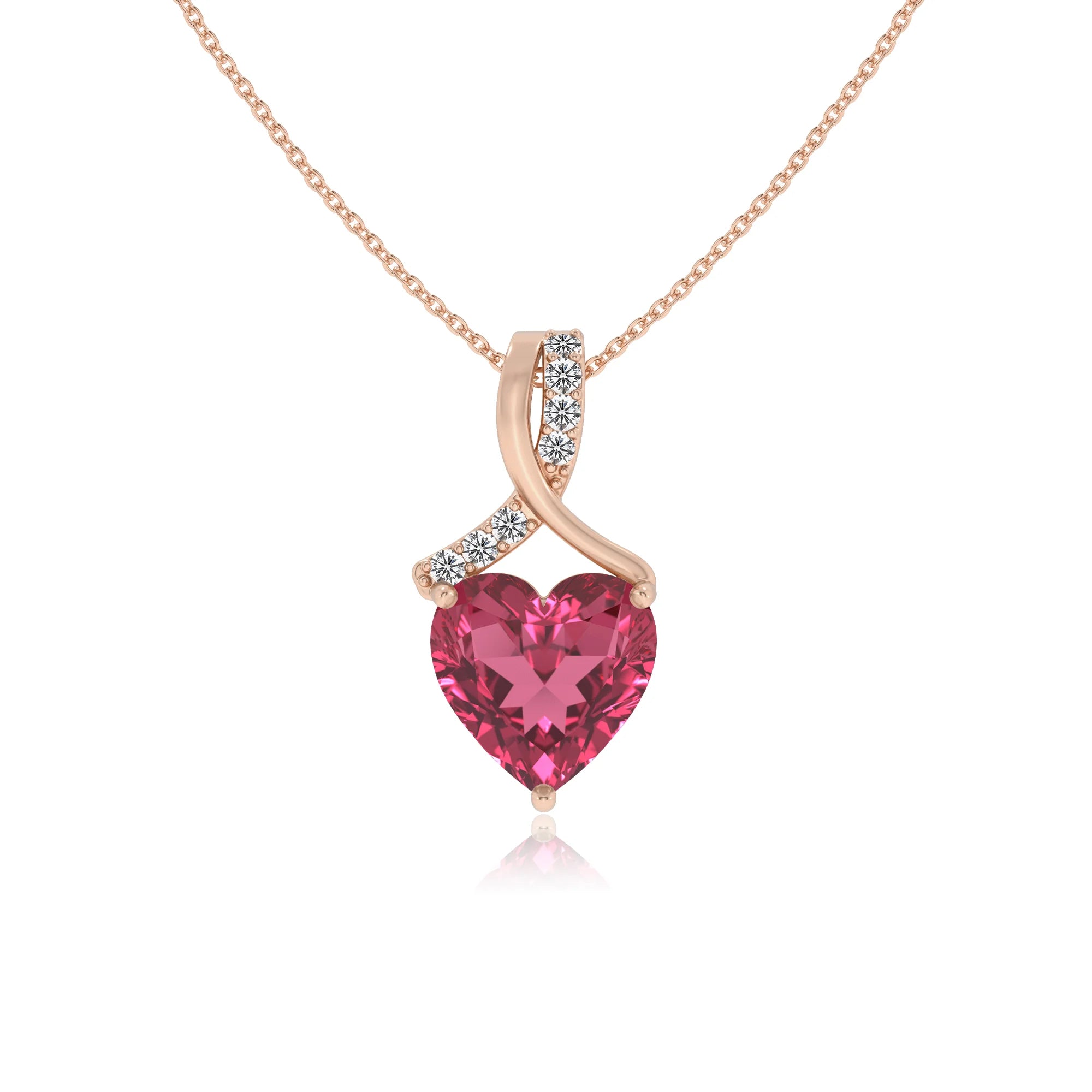 lab grown pink-tourmaline heart solitaire necklaces in rose gold