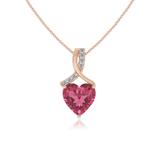 lab grown pink-tourmaline heart solitaire necklaces in rose gold