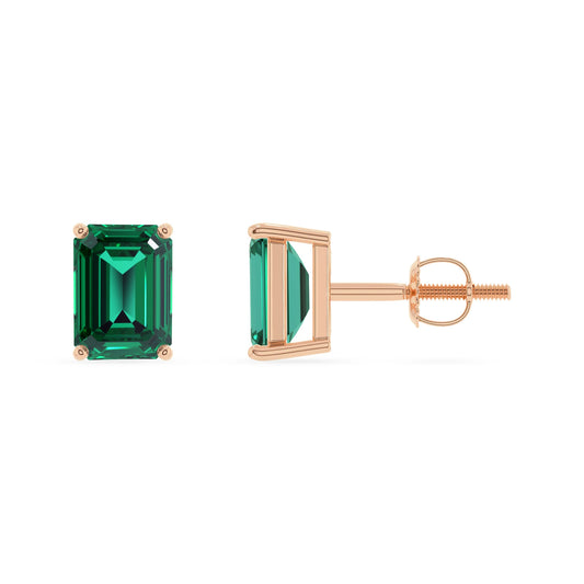 lab grown emerald octogon cut stud earrings in rose gold