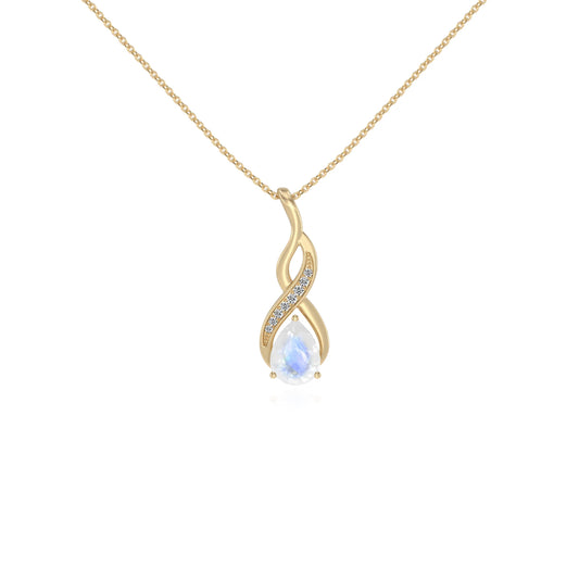 natural rainbow-moonstone pear solitaire necklaces in yellow gold