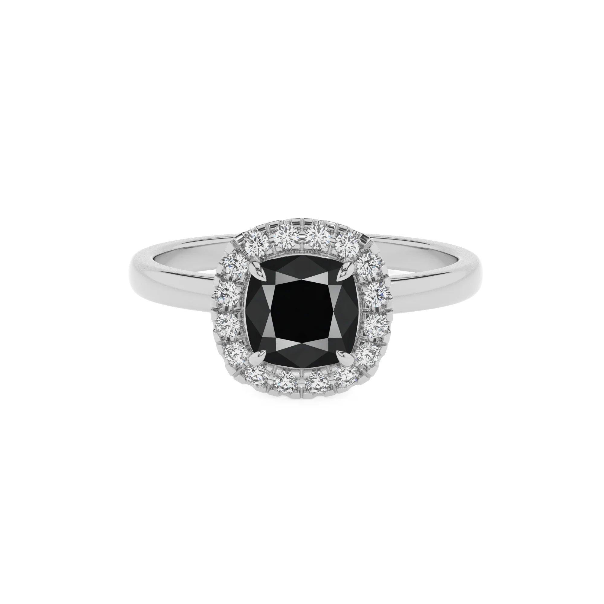 natural black-onyx cushion solitaire rings in white gold