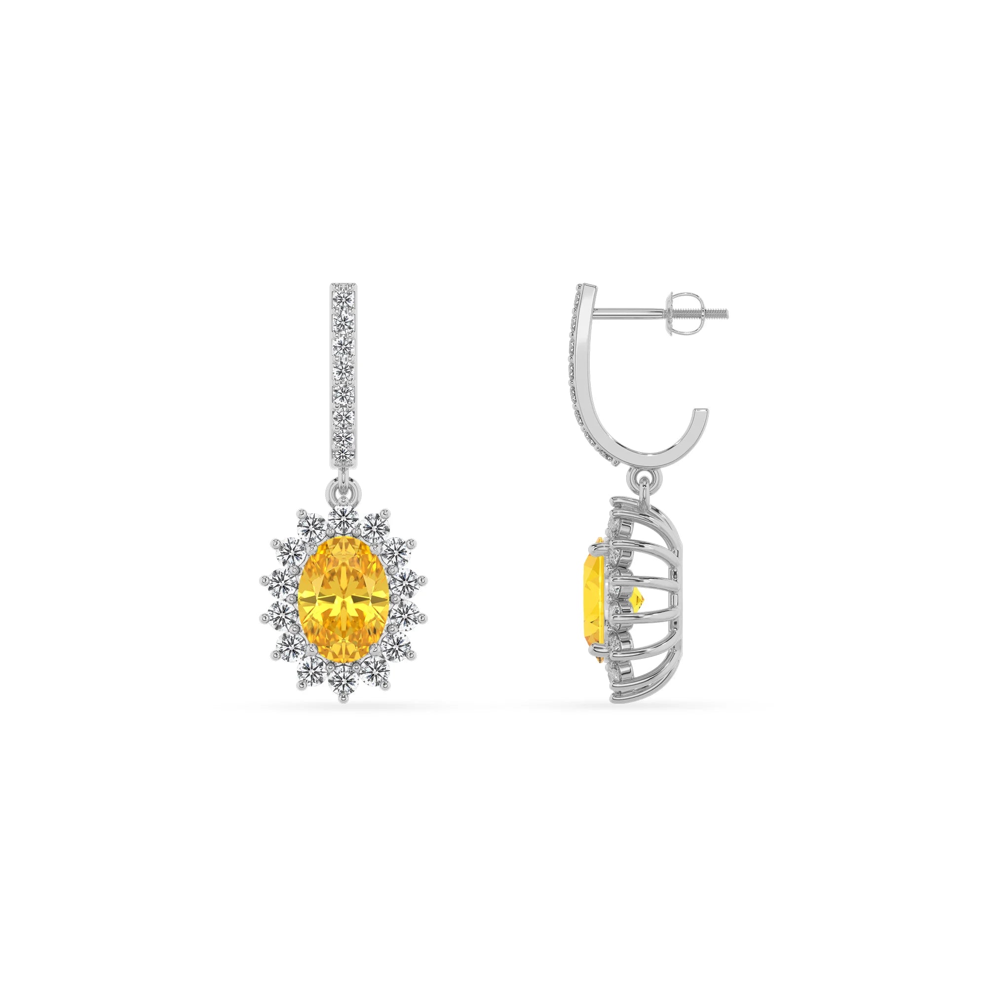 lab grown yellow sapphire oval drop earrings in platinum