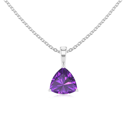 lab grown amethyst trillion solitaire necklaces in white gold