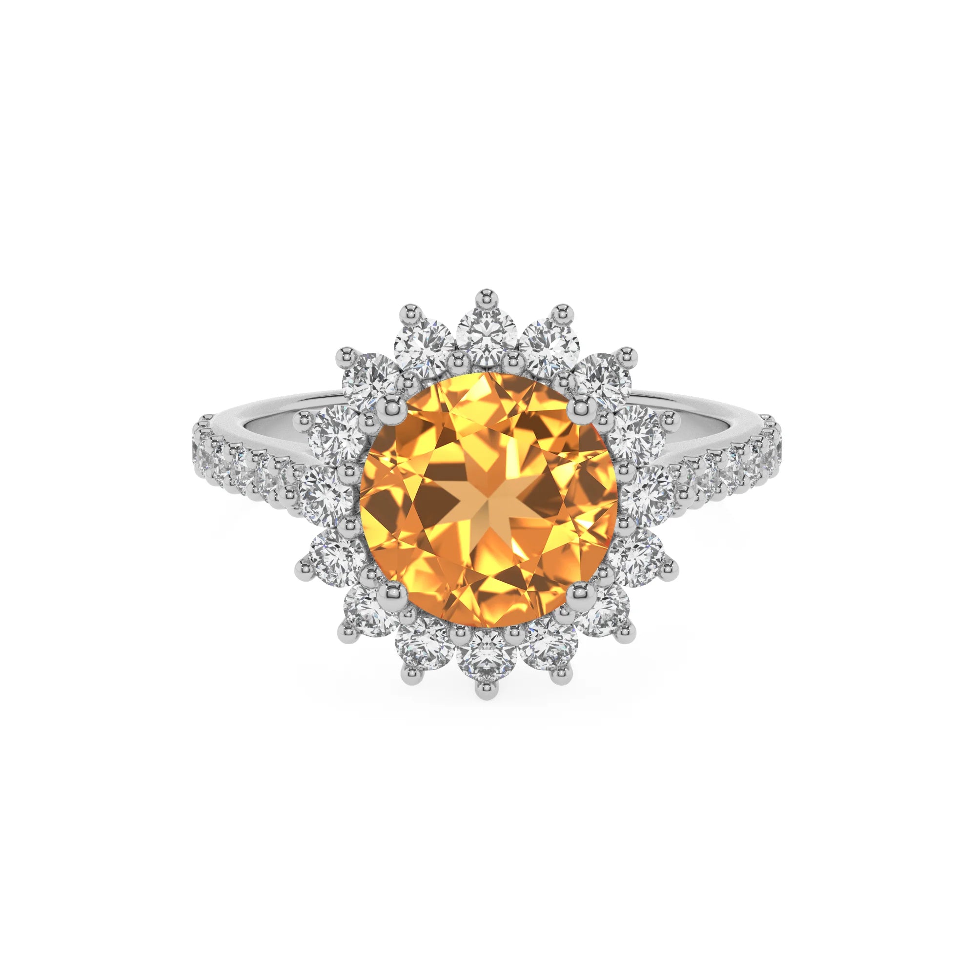 lab grown citrine round solitaire rings in white gold