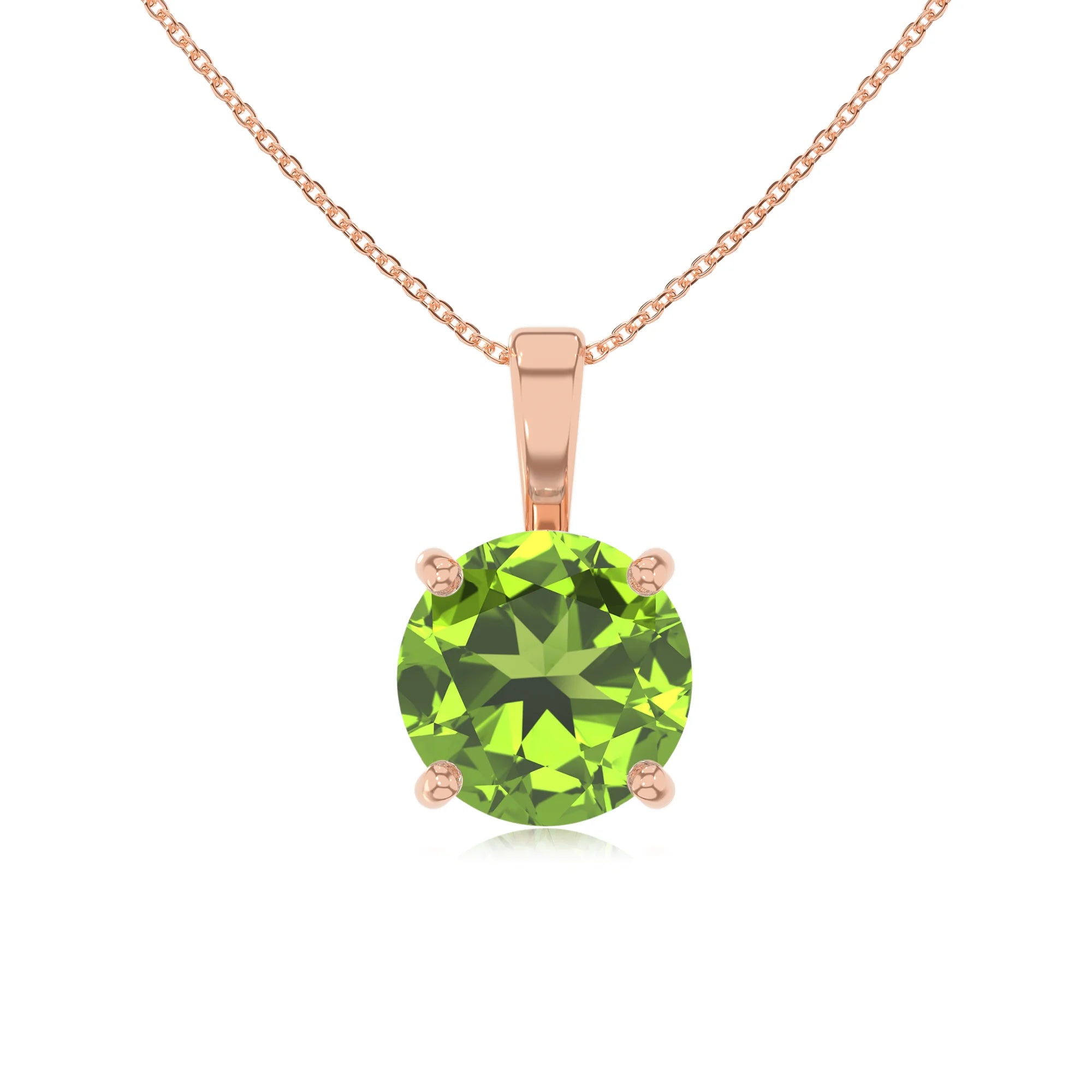natural peridot round solitaire necklaces in rose gold