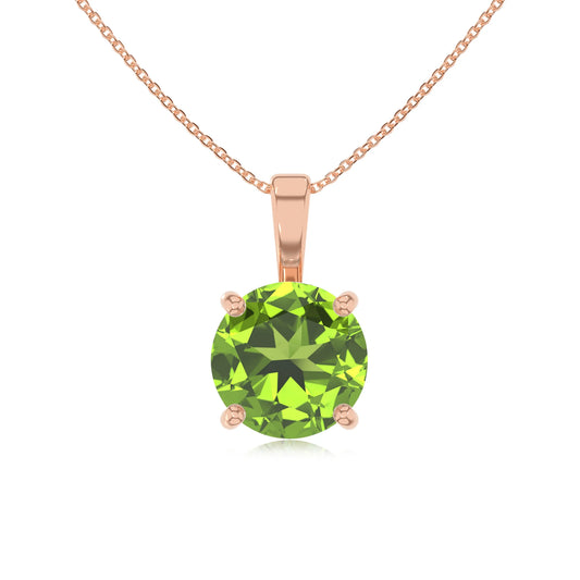 natural peridot round solitaire necklaces in rose gold