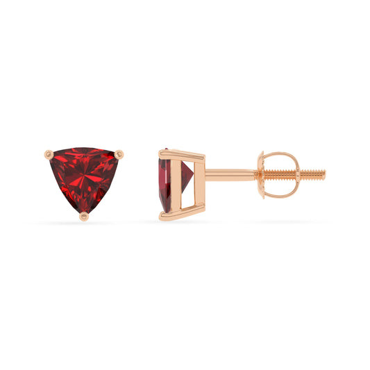 lab grown ruby trillion stud earrings in rose gold