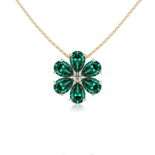 lab grown emerald pear solitaire necklaces in yellow gold