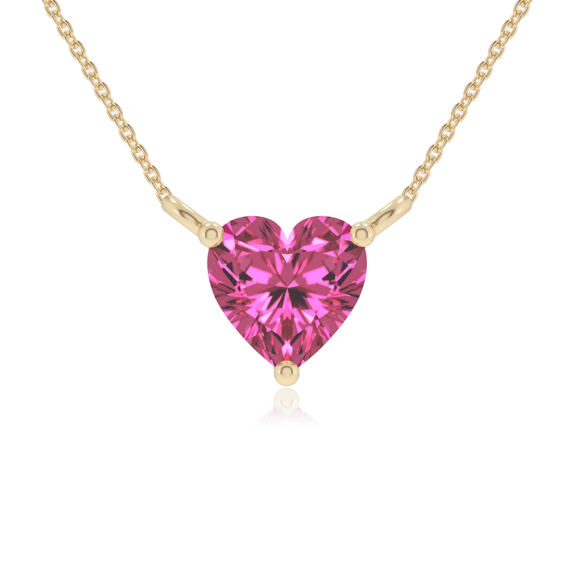 lab grown pink-sapphire heart solitaire necklaces in yellow gold