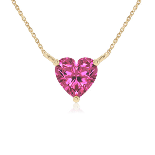lab grown pink-sapphire heart solitaire necklaces in yellow gold