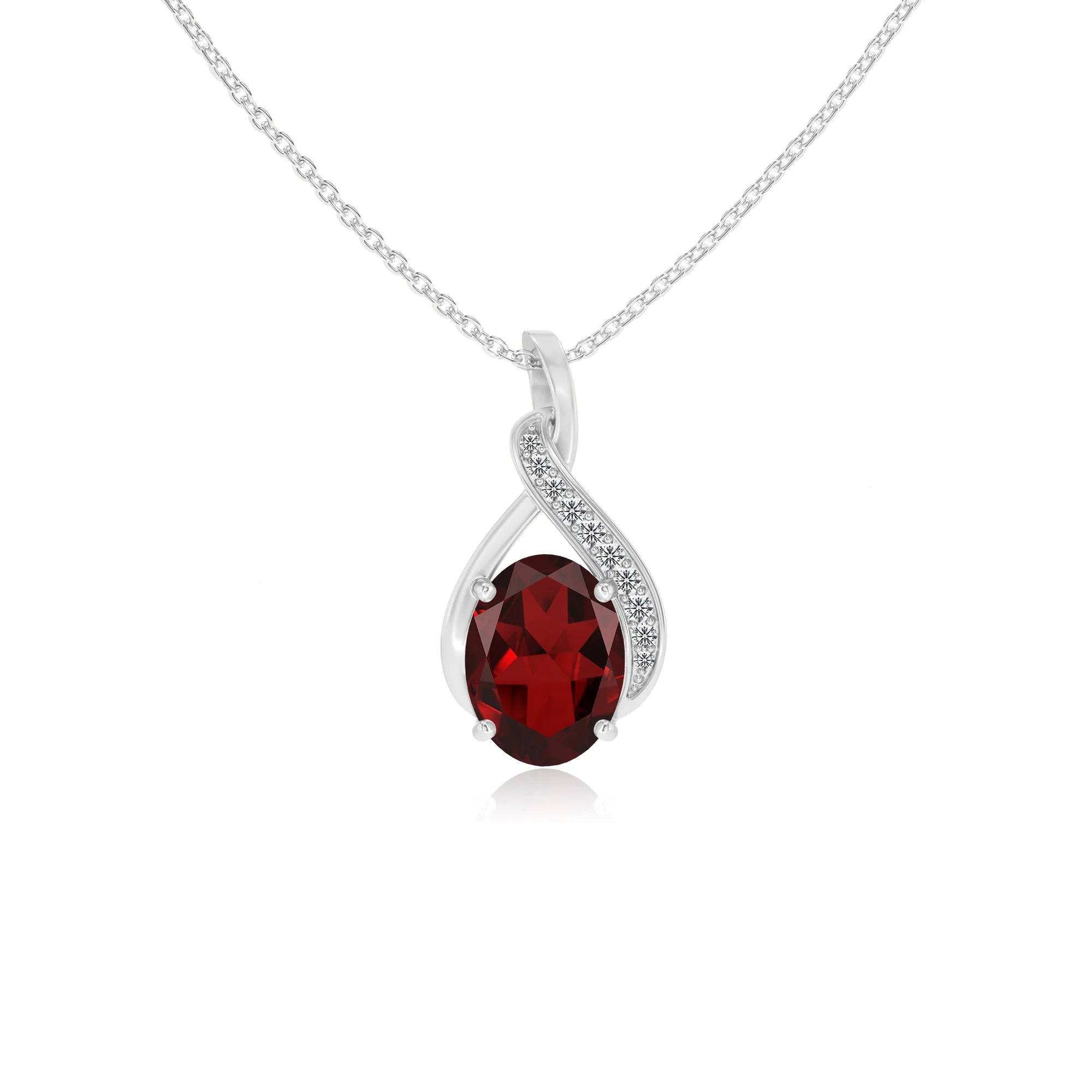 natural garnet oval solitaire necklaces in sterling silver