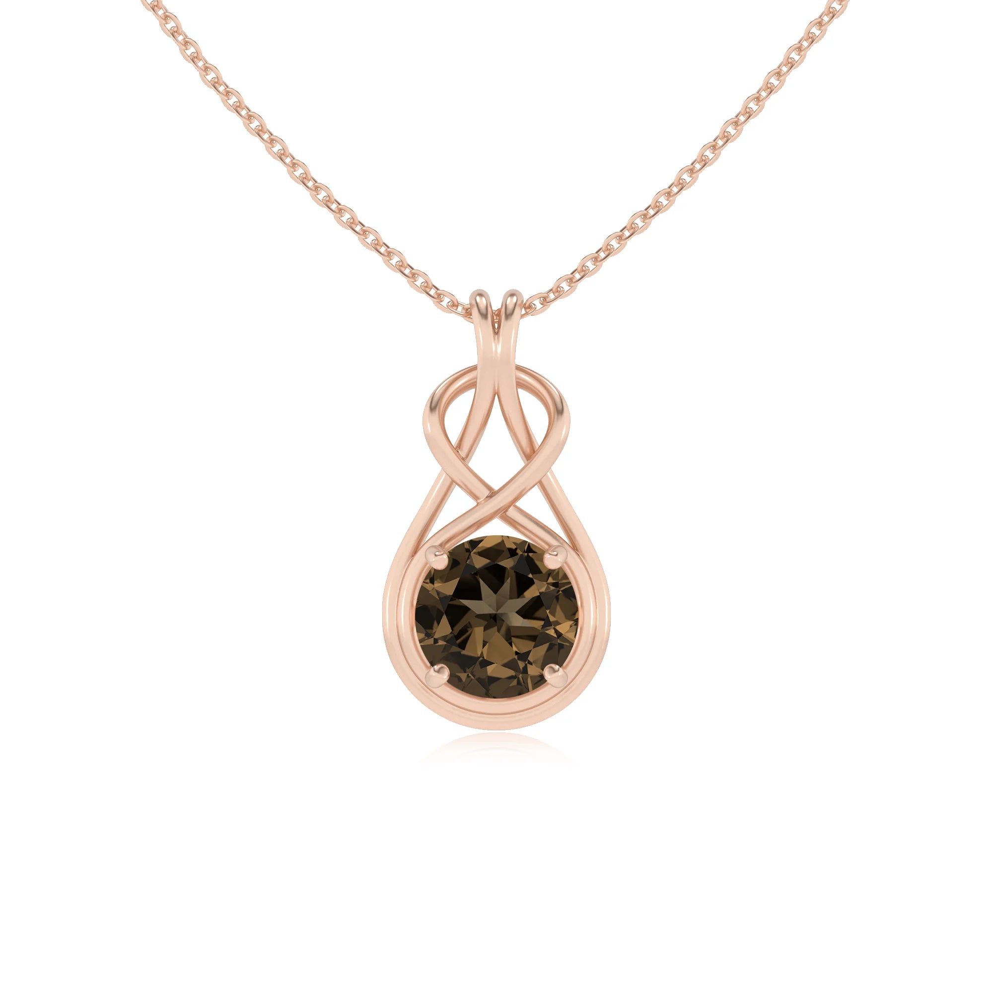 natural smoky-quartz round solitaire necklaces in rose gold