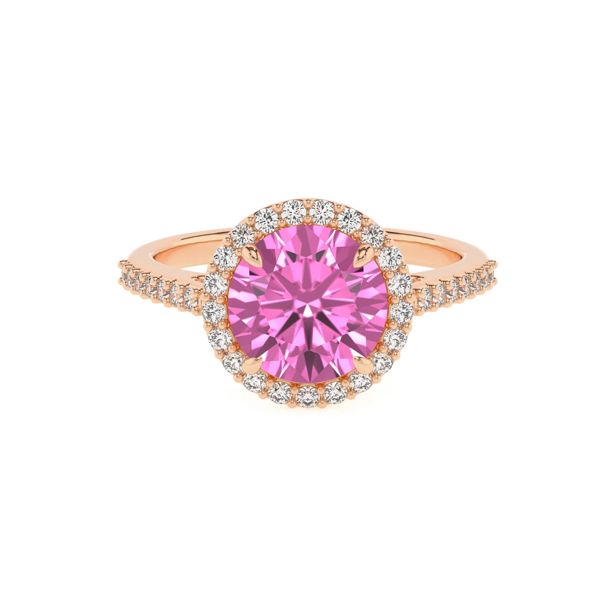 lab grown pink-sapphire round solitaire rings in rose gold