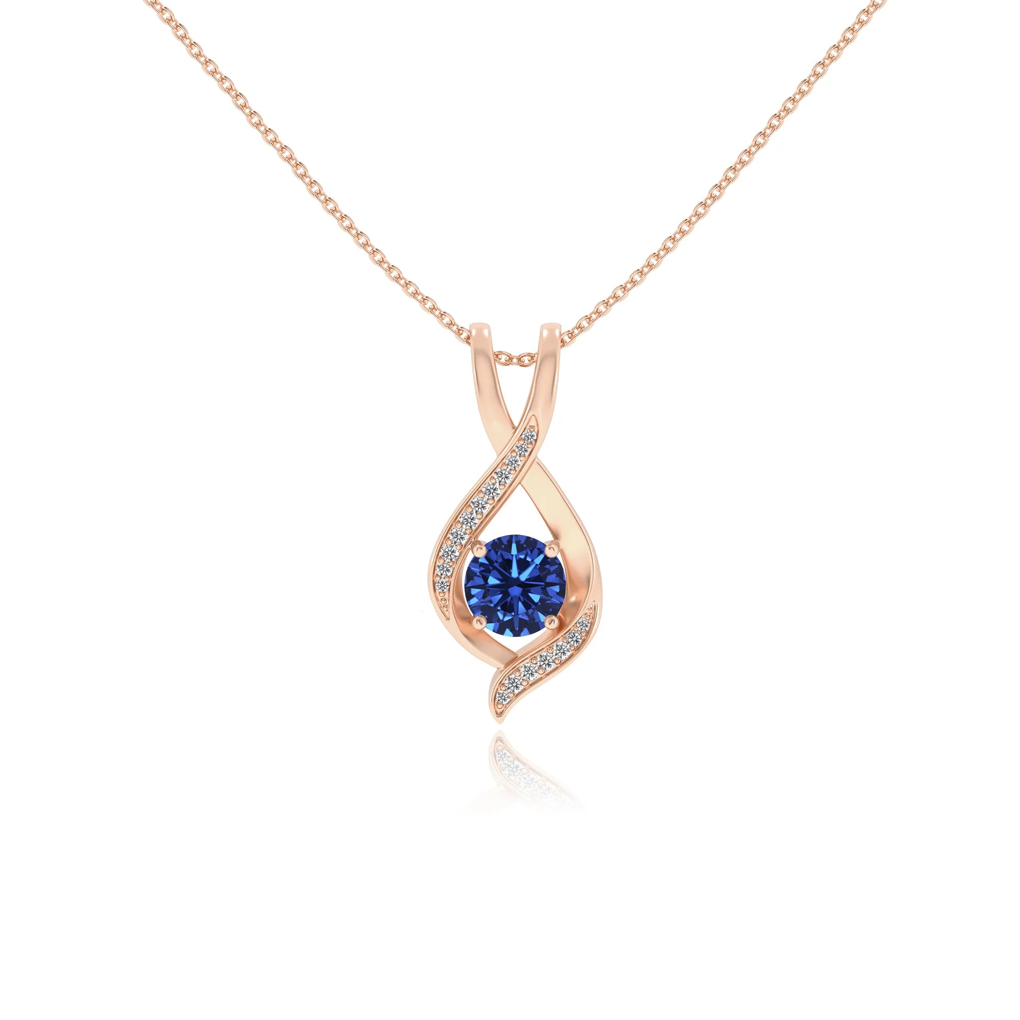 lab grown blue-sapphire round solitaire necklaces in rose gold