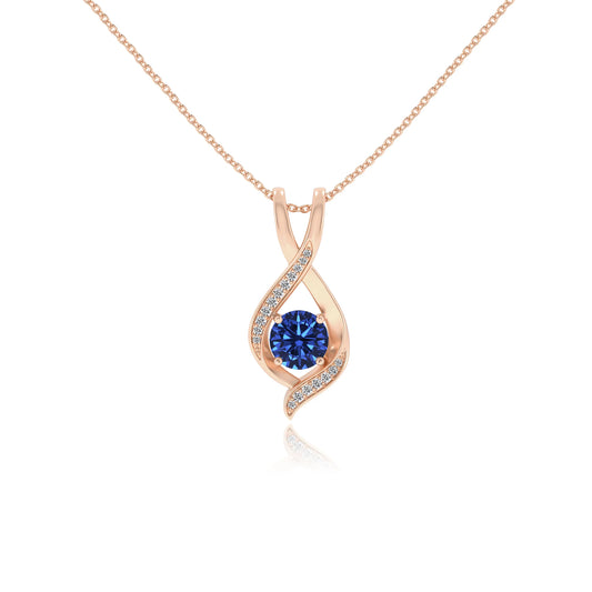 lab grown blue-sapphire round solitaire necklaces in rose gold
