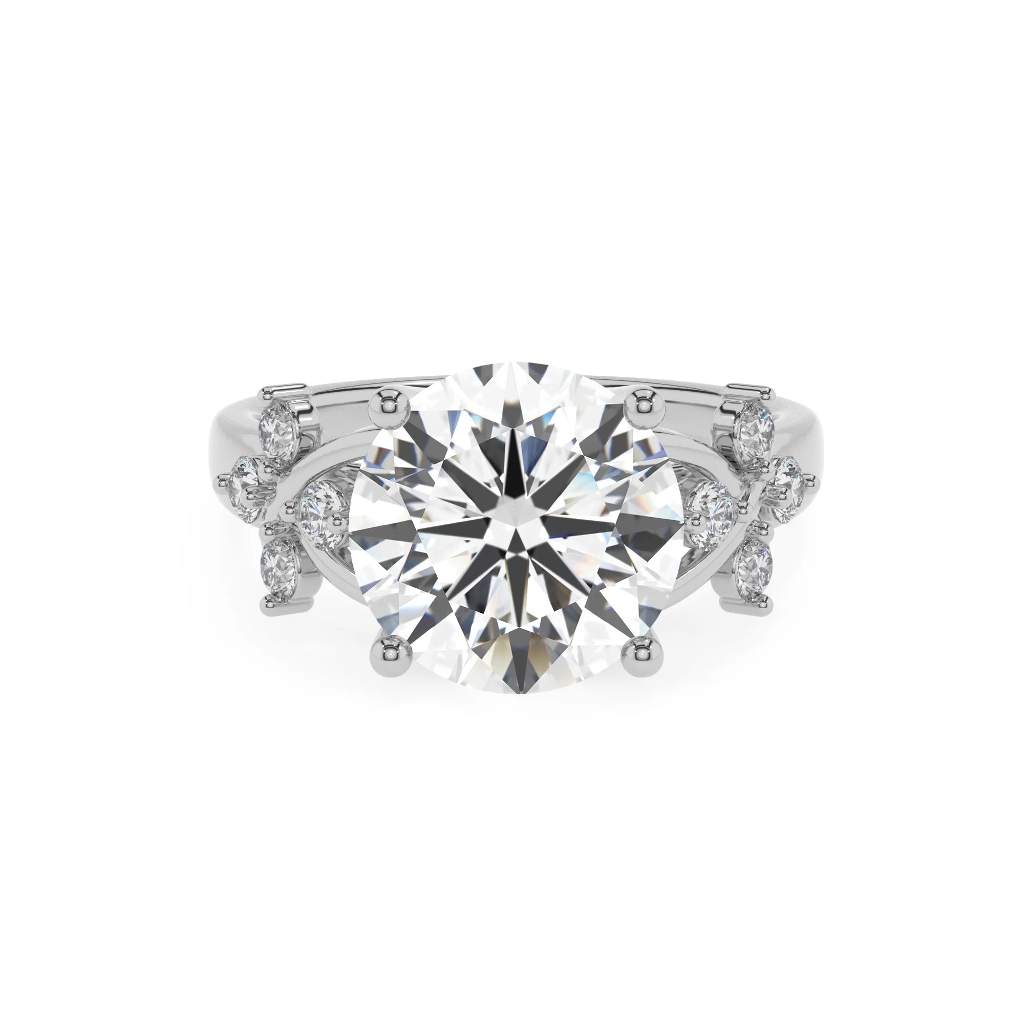 lab grown moissanite round solitaire rings in white gold