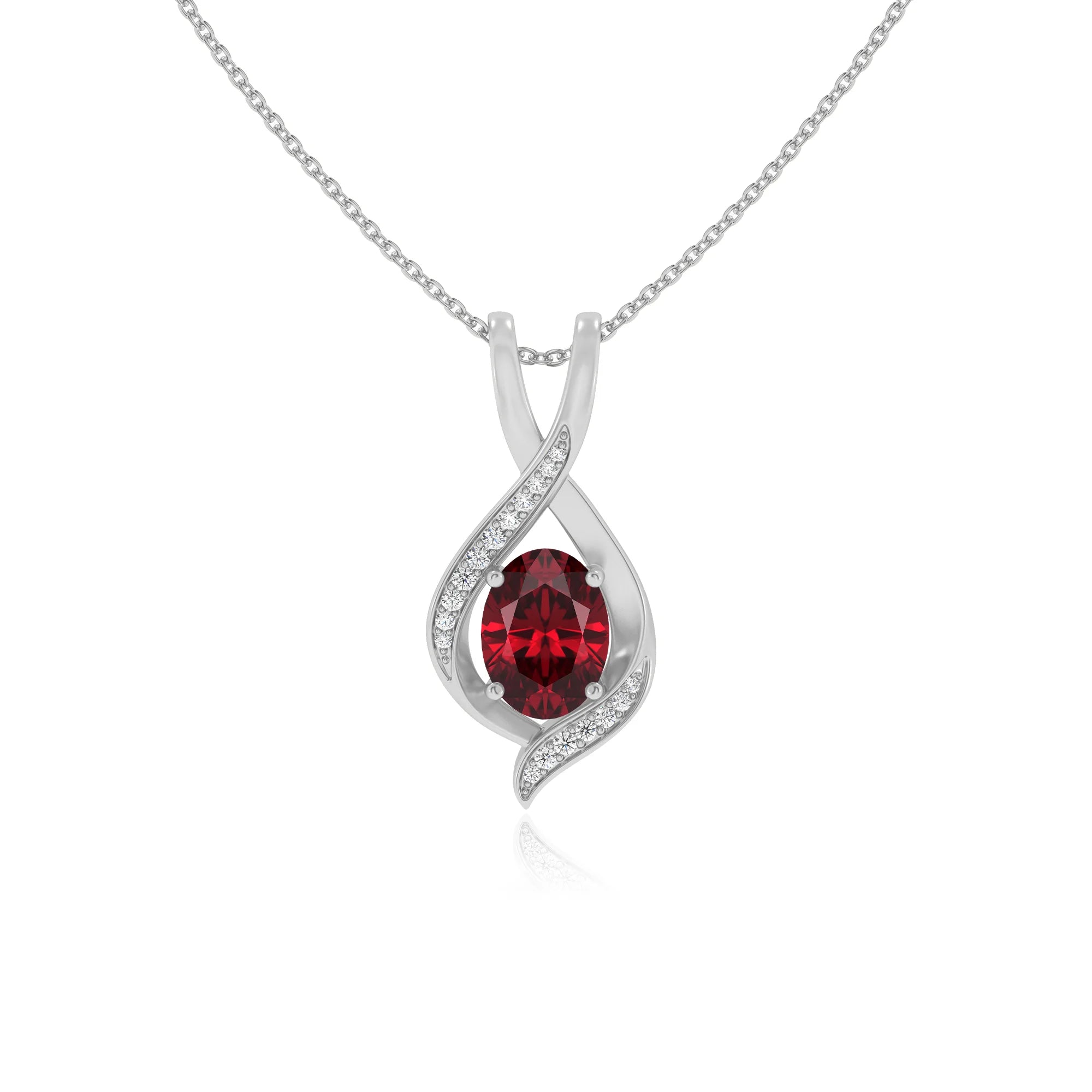 lab grown ruby oval solitaire necklaces in sterling silver