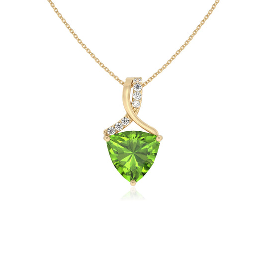 natural peridot trillion solitaire necklaces in yellow gold