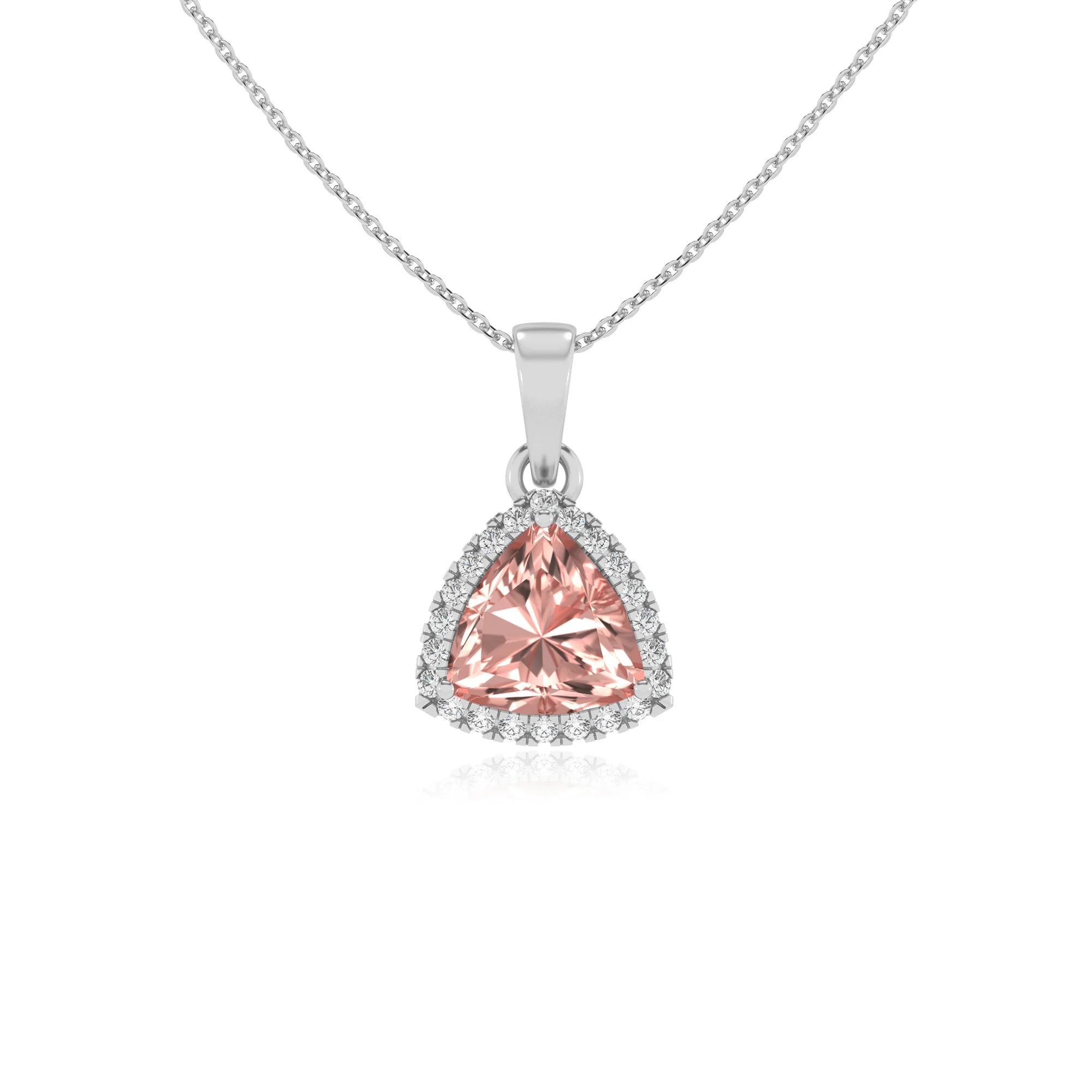 lab grown morganite trillion solitaire necklaces in sterling silver