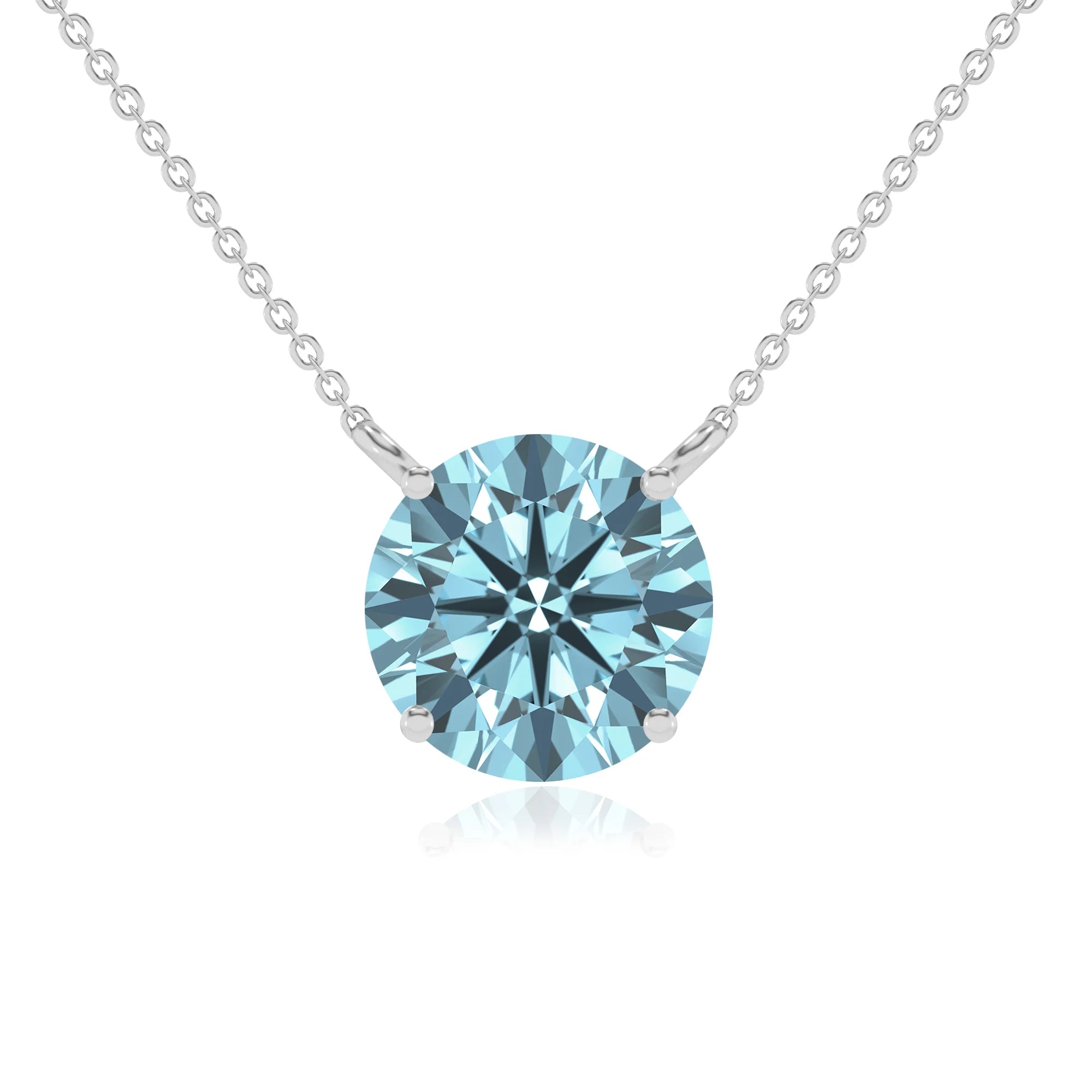 lab grown aquamarine round solitaire necklaces in white gold