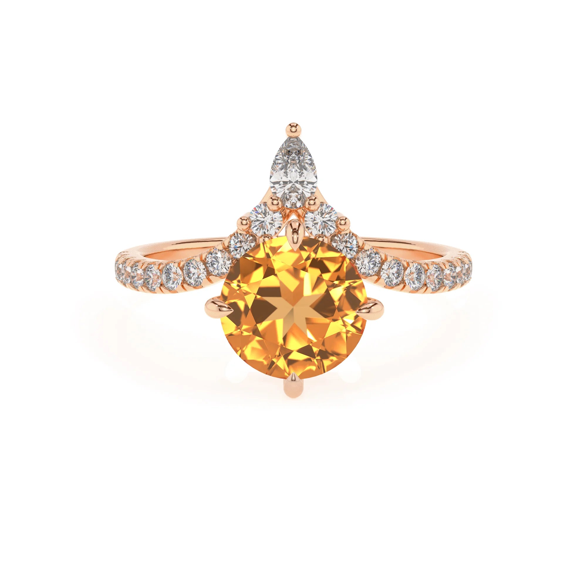 lab grown citrine round solitaire rings in rose gold