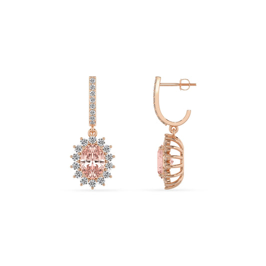 lab grown morganite oval drop earrings in rose gold