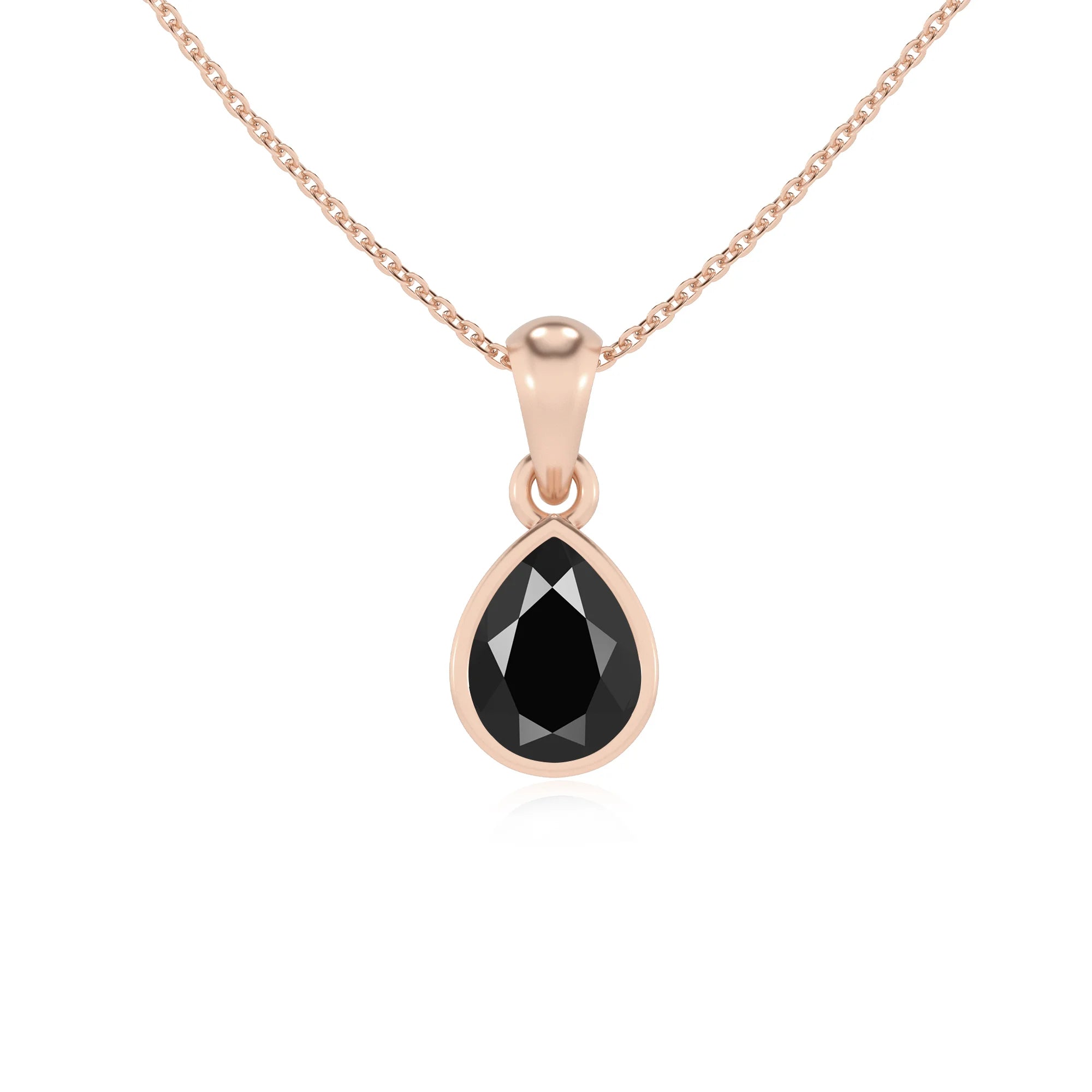 natural black-onyx pear solitaire necklaces in rose gold