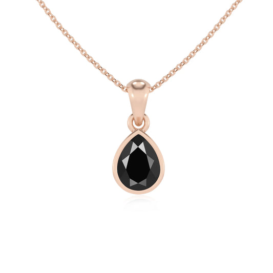 natural black-onyx pear solitaire necklaces in rose gold