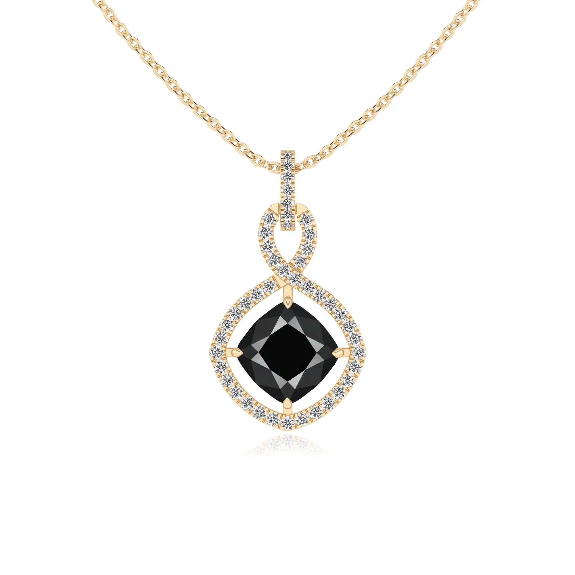 natural black-onyx cushion infinity necklaces in yellow gold