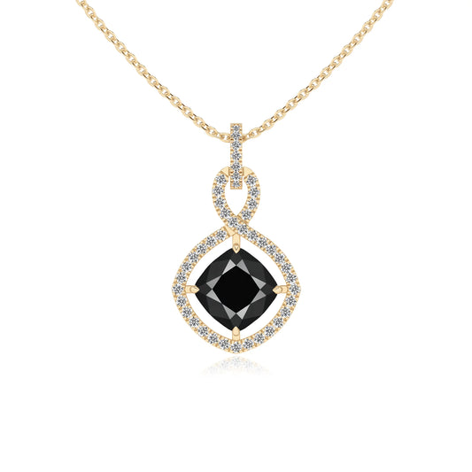 natural black-onyx cushion infinity necklaces in yellow gold