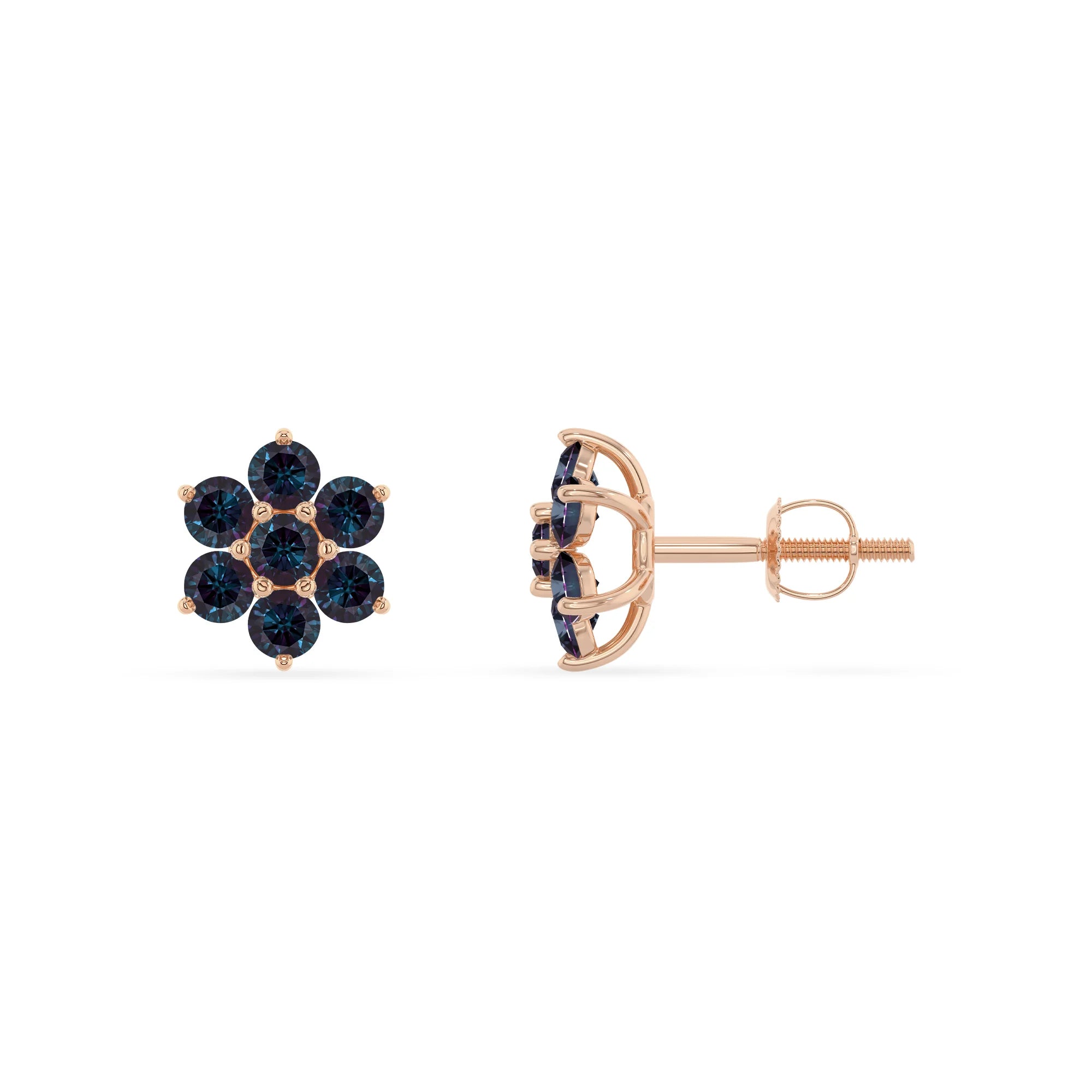 lab grown alexandrite round stud earrings in rose gold