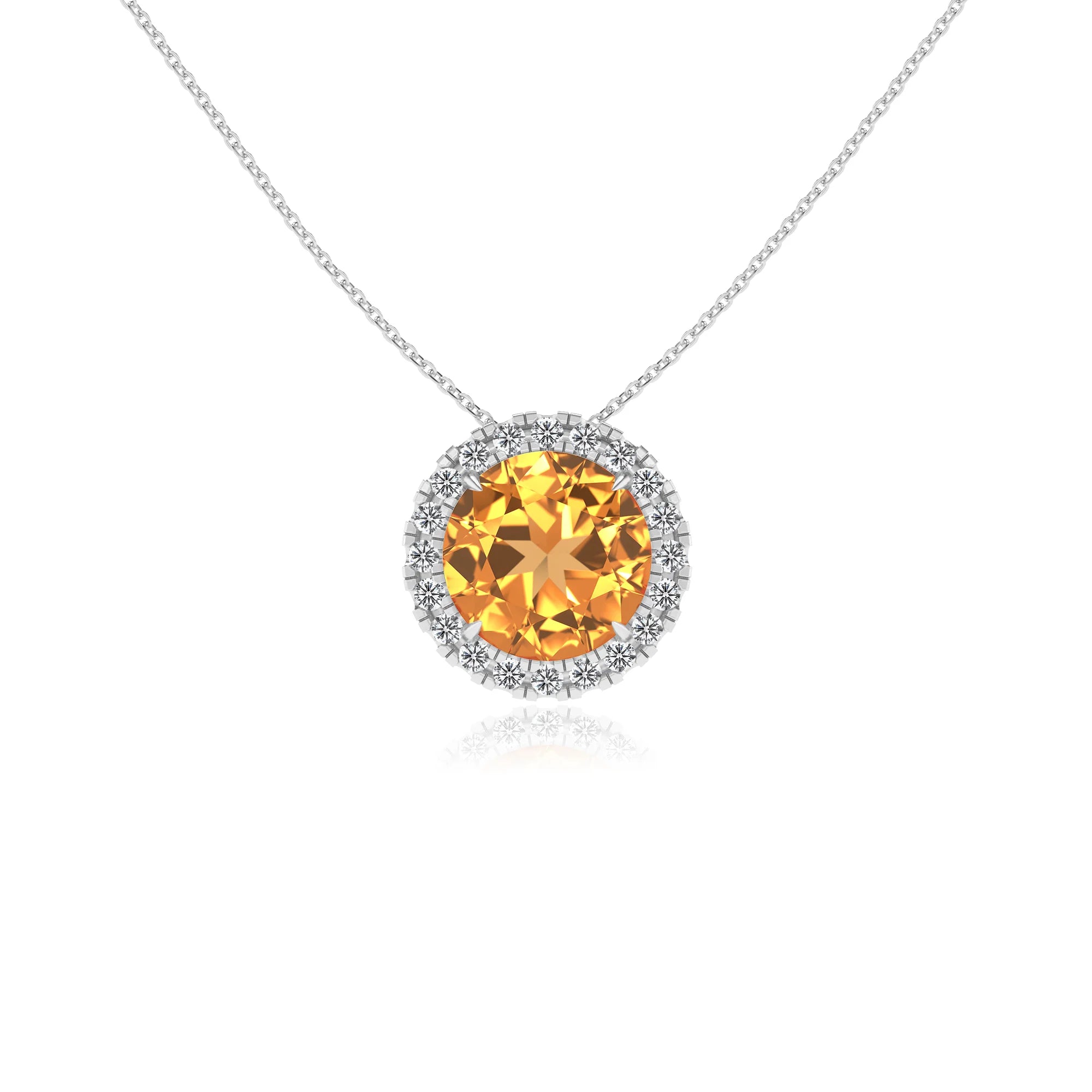 lab grown citrine round solitaire necklaces in sterling silver