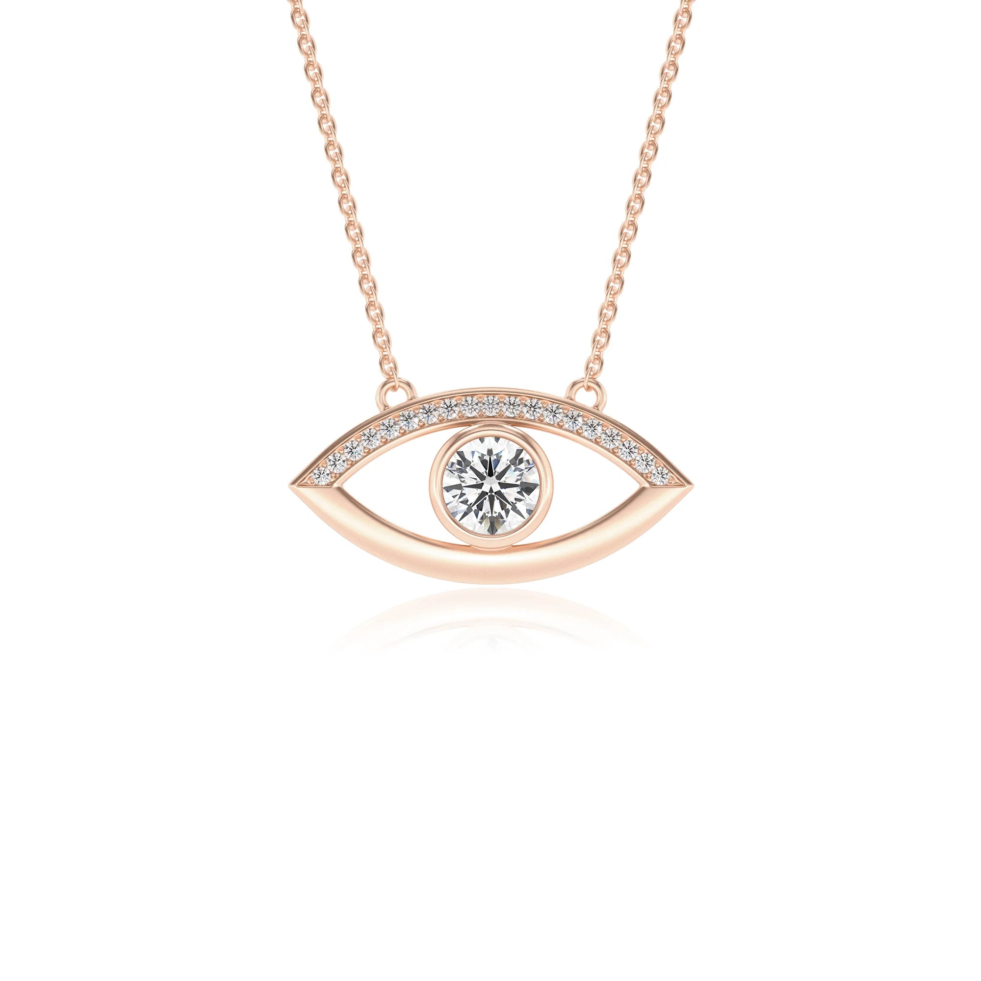lab grown moissanite round solitaire necklaces in rose gold