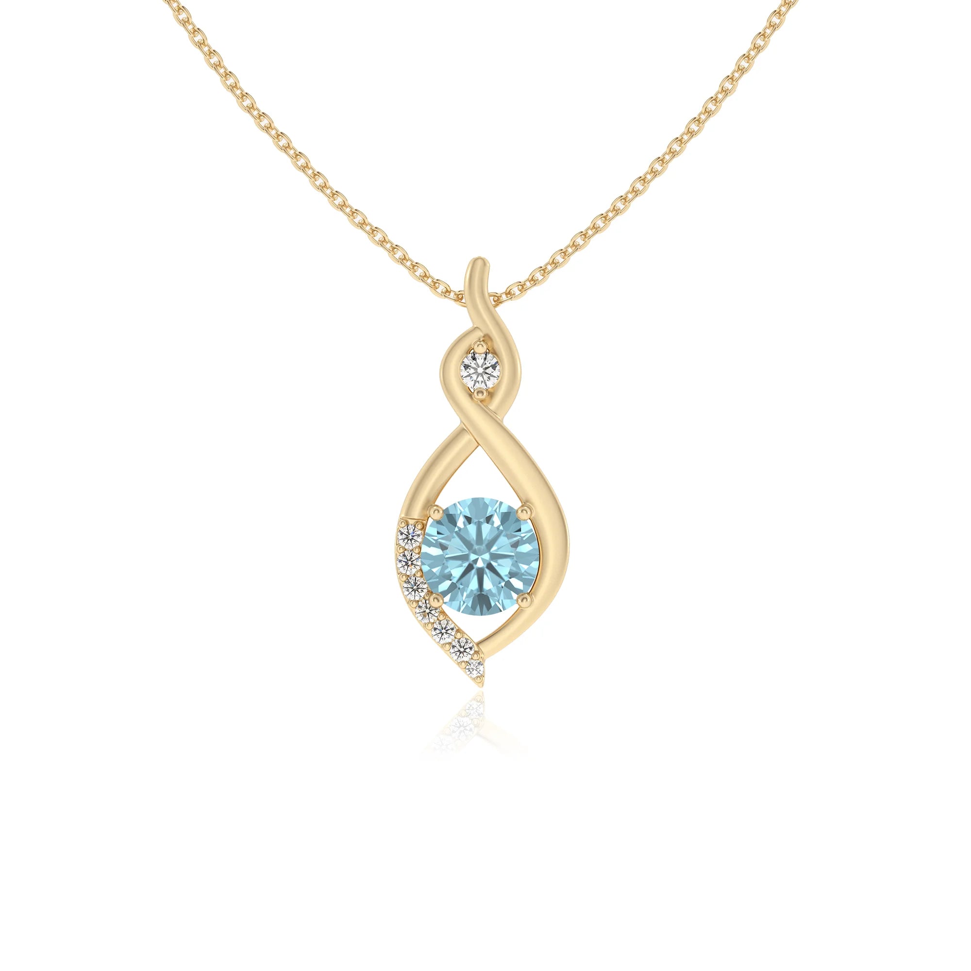 lab grown aquamarine round solitaire necklaces in yellow gold