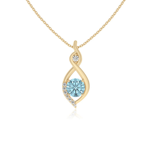 lab grown aquamarine round solitaire necklaces in yellow gold