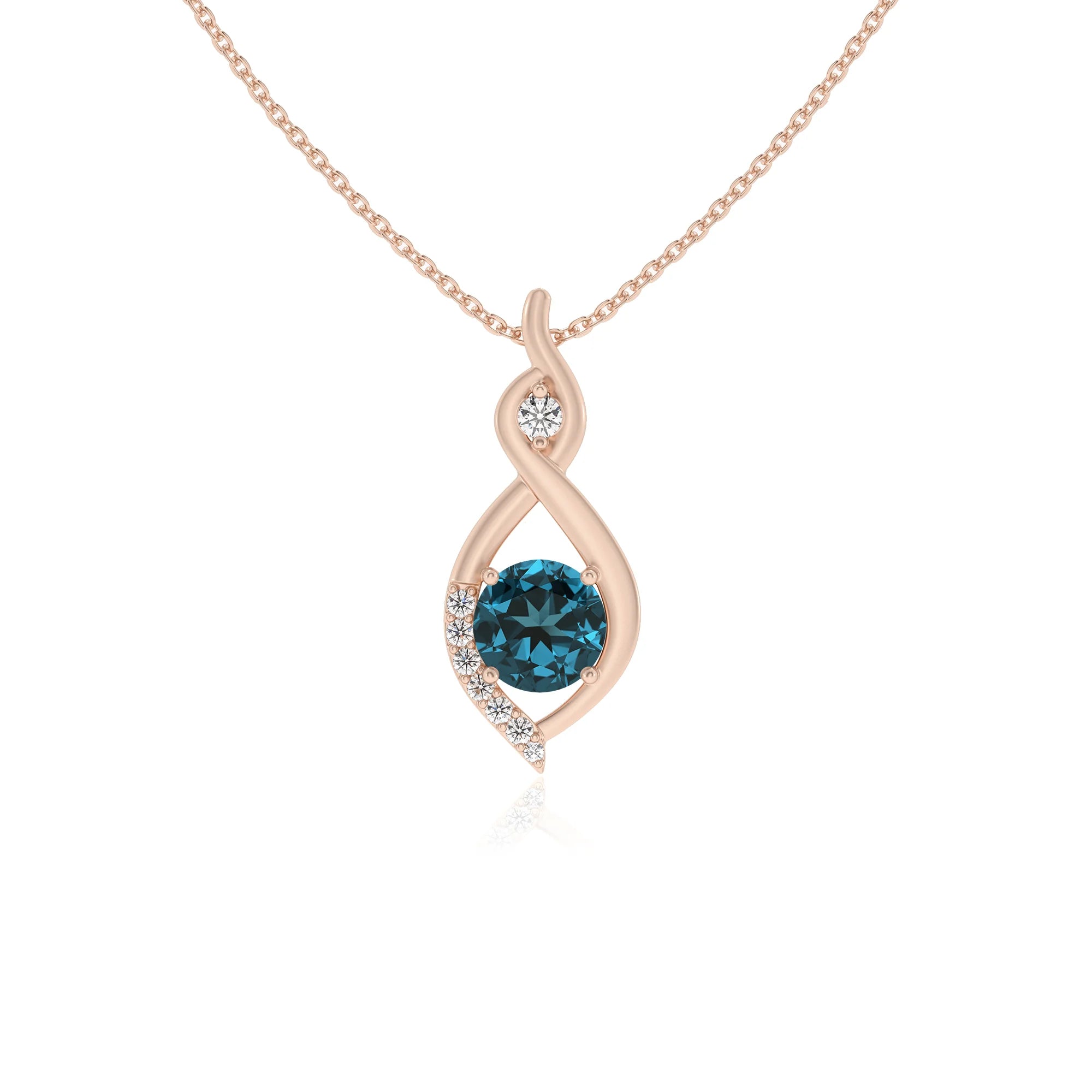 natural london-blue-topaz round solitaire necklaces in rose gold