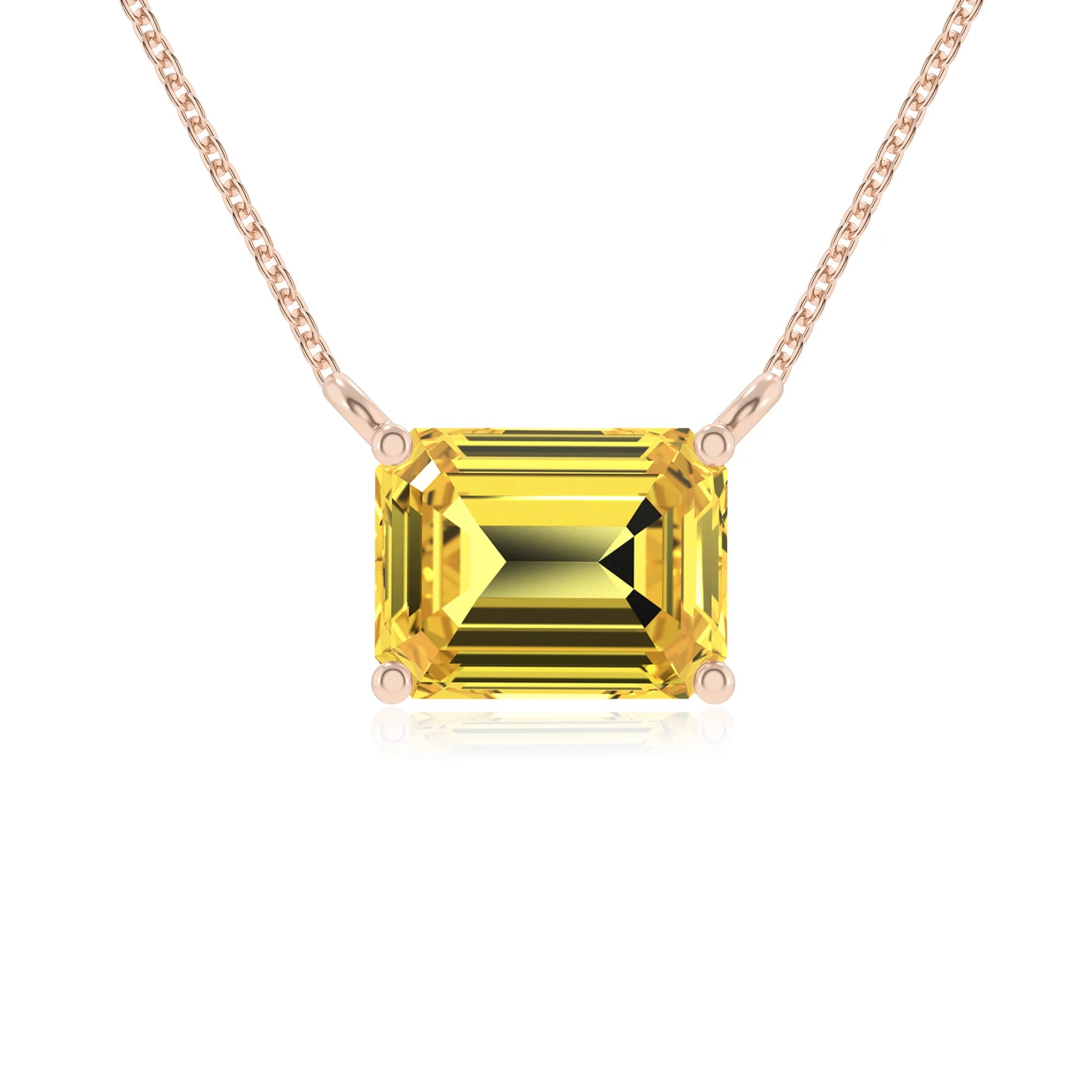 lab grown yellow-sapphire emerald cut solitaire necklaces in rose gold