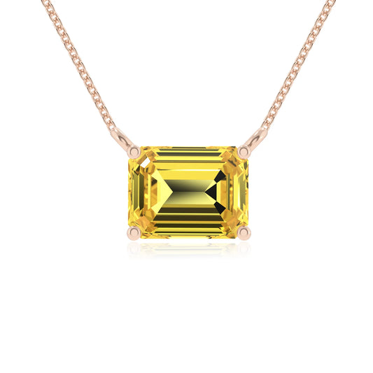 lab grown yellow-sapphire emerald cut solitaire necklaces in rose gold