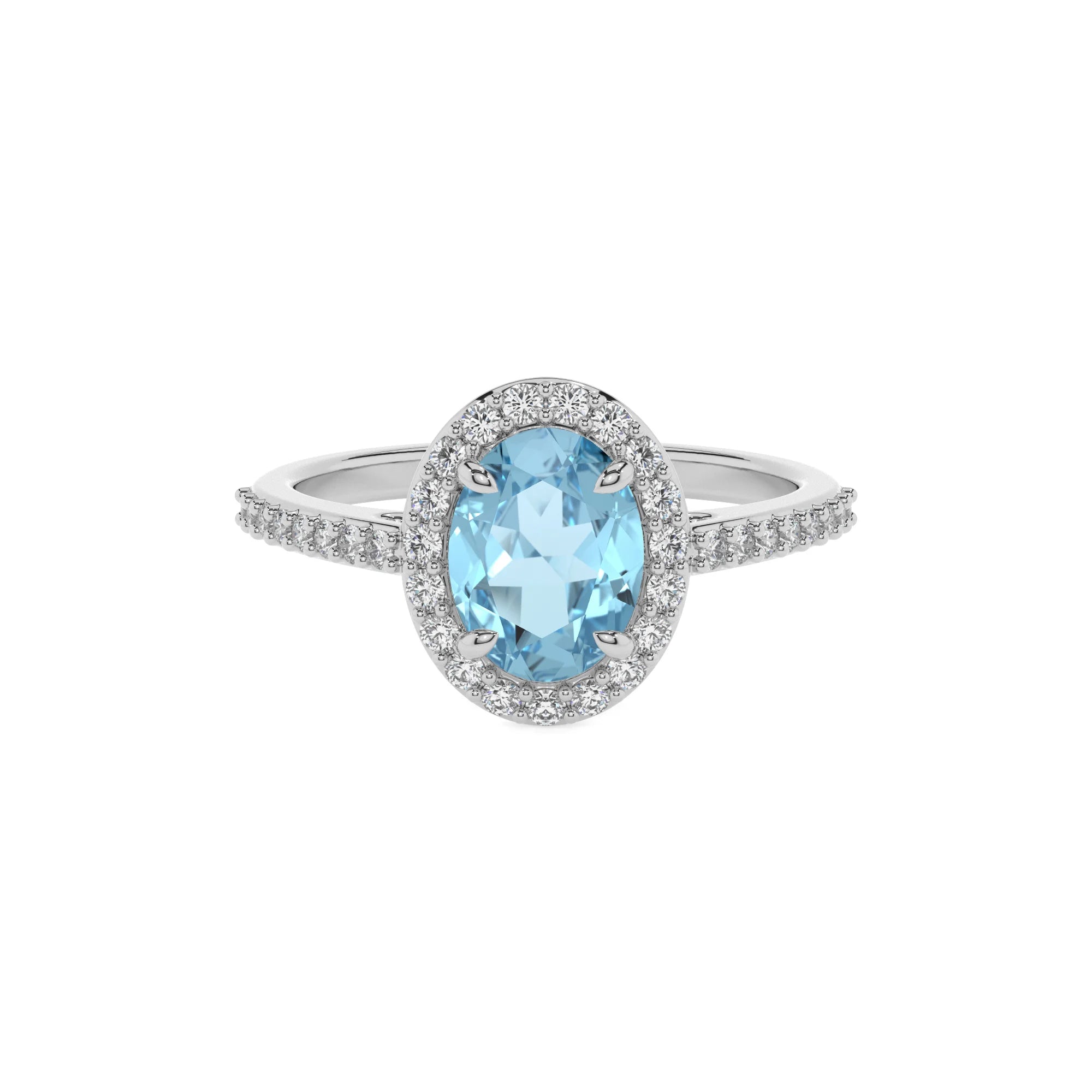 lab grown aquamarine oval solitaire rings in white gold