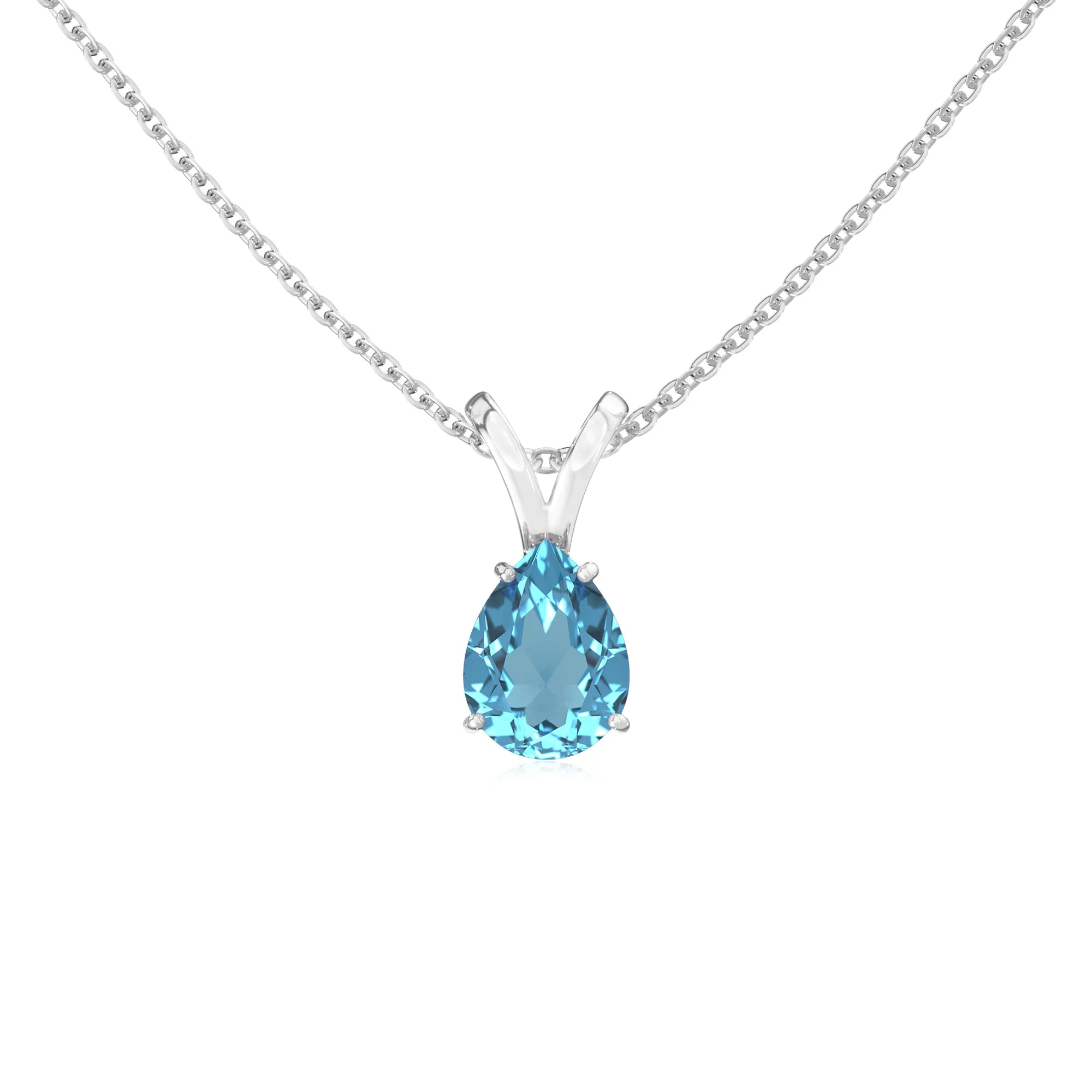 natural swiss-blue-topaz pear solitaire v-bale necklaces in sterling silver