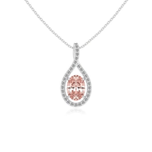 lab grown morganite oval solitaire necklaces in platinum