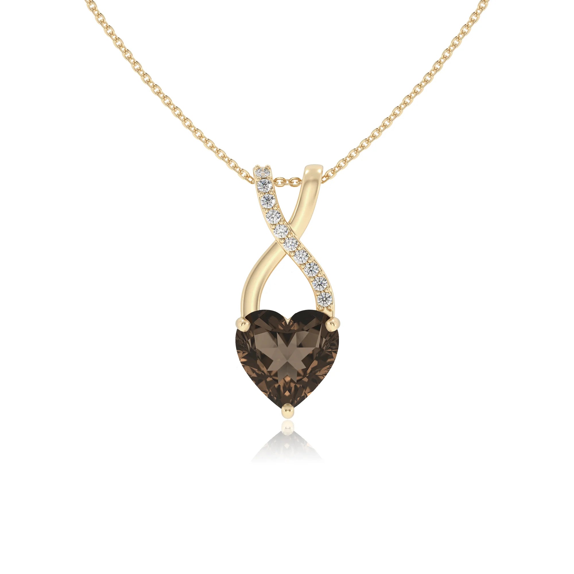 natural smoky-quartz heart solitaire necklaces in yellow gold