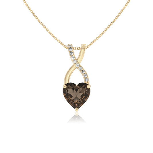 natural smoky-quartz heart solitaire necklaces in yellow gold