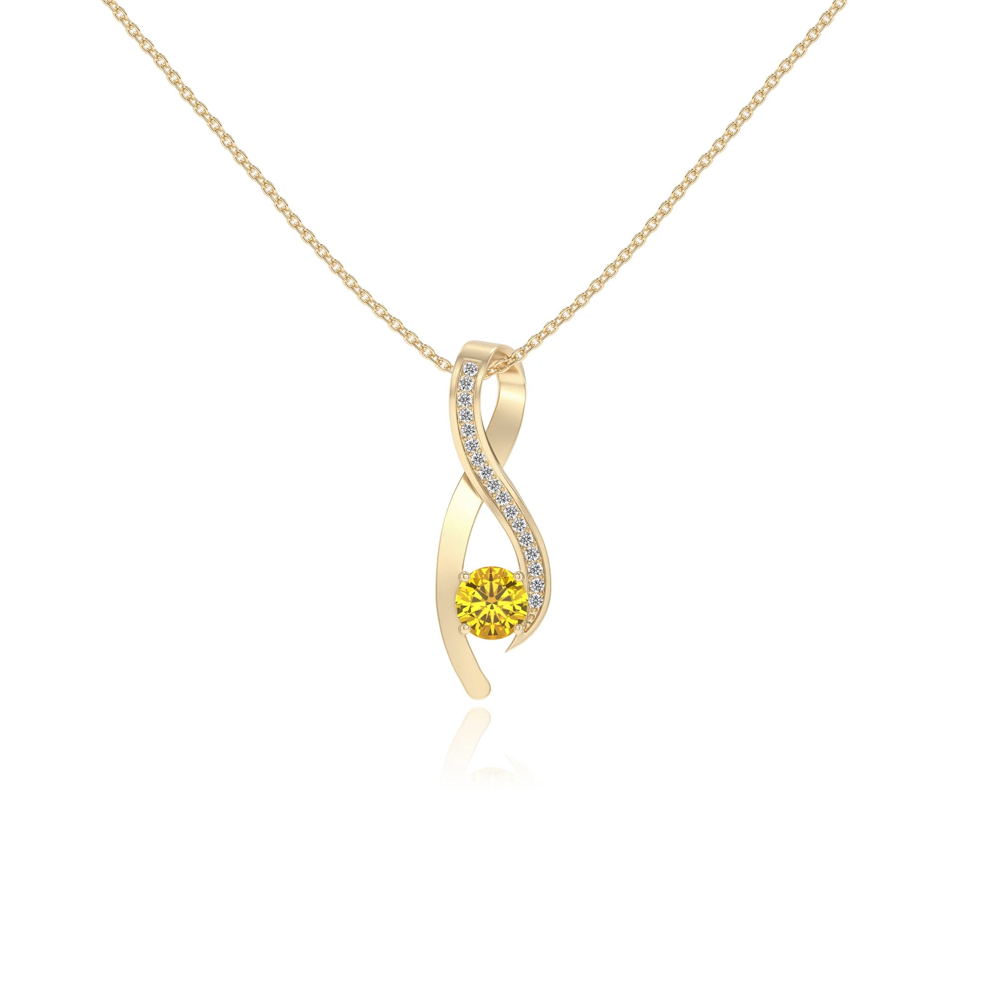 lab grown yellow-sapphire round solitaire necklaces in yellow gold