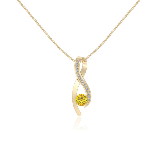 lab grown yellow-sapphire round solitaire necklaces in yellow gold
