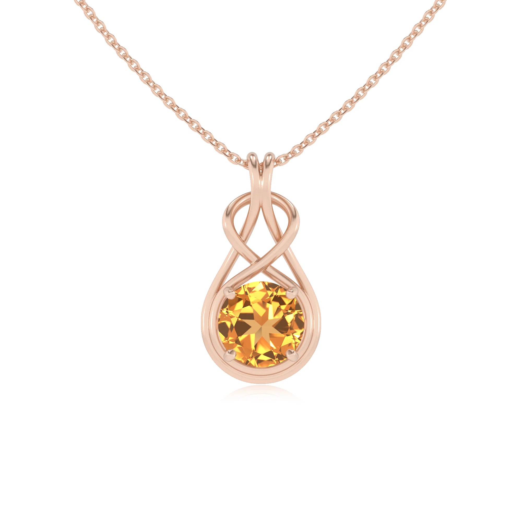 lab grown citrine round solitaire necklaces in rose gold