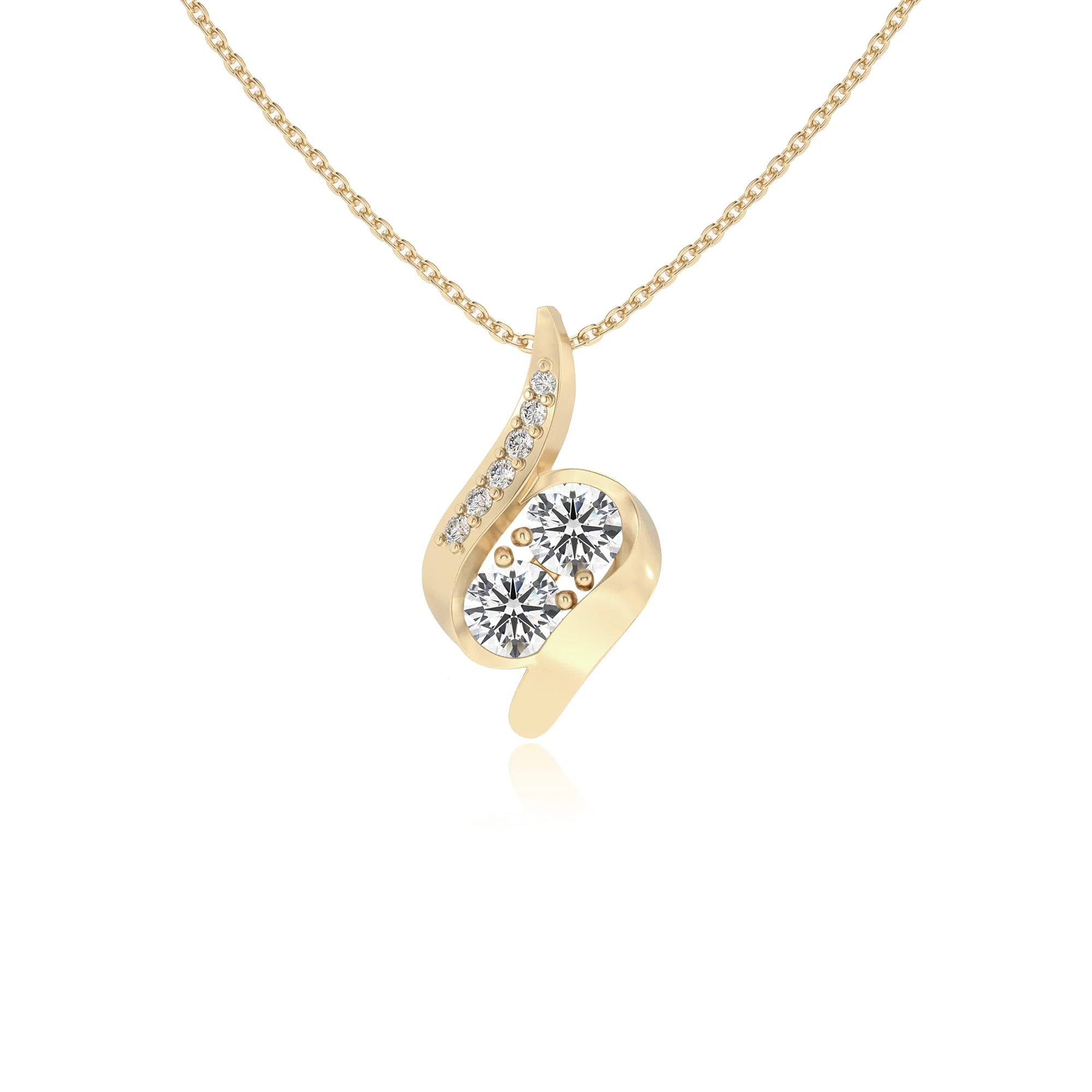 lab grown moissanite round solitaire v-bale necklaces in yellow gold