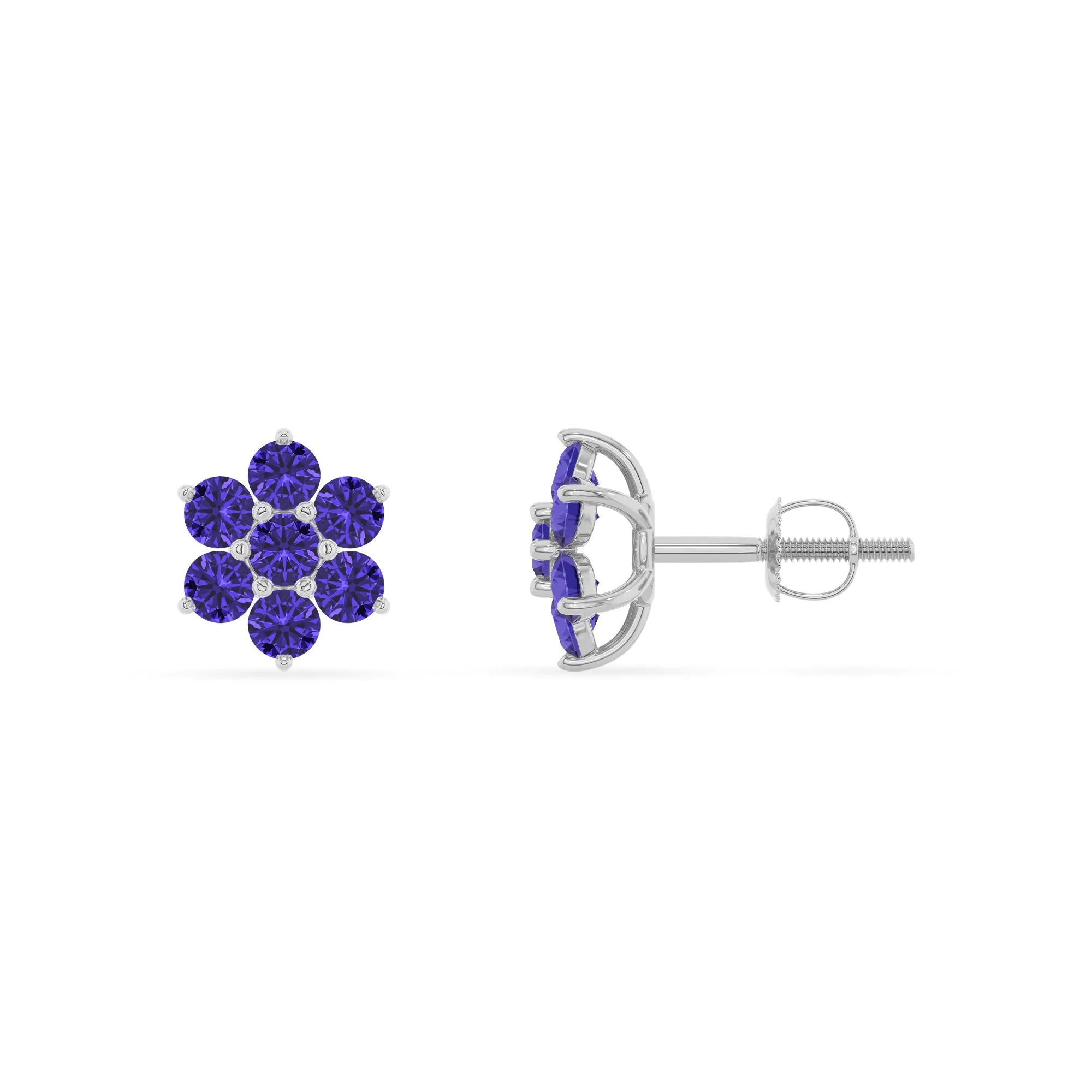 lab grown tanzanite round stud earrings in white gold